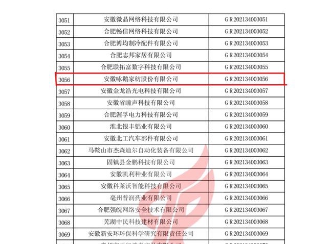 詠鵝家紡再次榮獲國家級“高新技術(shù)企業(yè)”重新認定